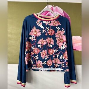 Johnny Was Pink, Orange and Navy Blue Pattern Workout Long Sleeve